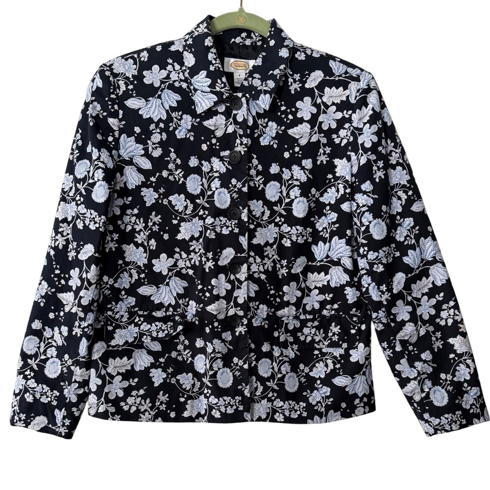 Talbots Black‎ Floral Print Blazer Jacket Size 8 Button Front
